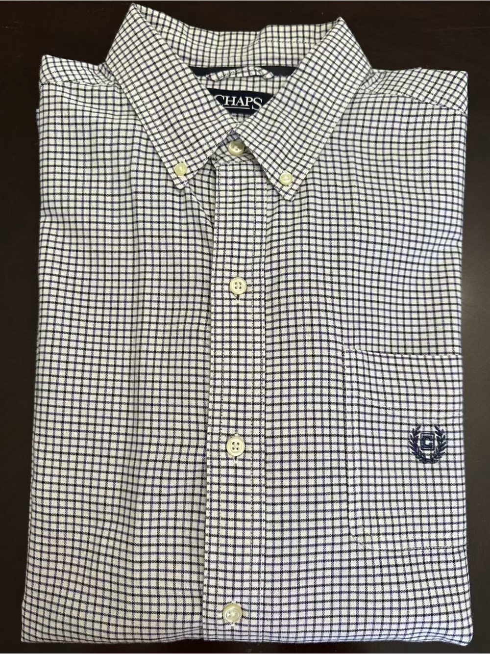 CHAPS Men's XL Oxford Button Down Shirt Long Sleeve Purple Black Plaid Cotton